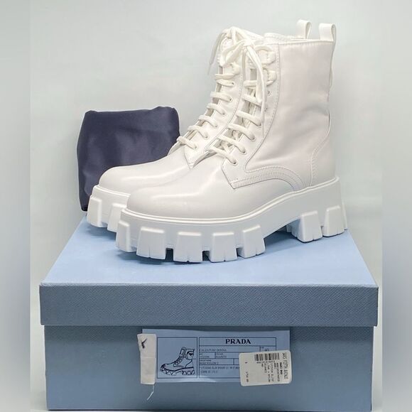 Prada Monolith Leather & Nylon Lug Sole Combat boots size 40 - Picture 11 of 13